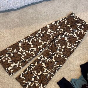 Zara Brown Floral Wide Leg Pants